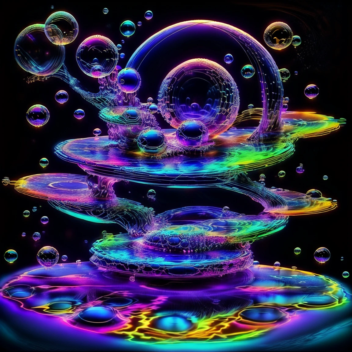 A close up of beautiful bubbles floating on top of each other, LSD, DMT imagery. octane render, psychedelic droplets of water, abstract liquid, and intricate rainbow art. octane render, black 3d fluid simulation,  ethereal bubbles, swirling liquids, and highly detailed, octane render, reflective rainbow bubbles, twisted colors inside of glass spheres, Psilocybin Dream inside an amazing image of light emerging from colors in a shimmering glass morphing out of colors, bright neon and fluorescent colors,very bright, vibrant colors, perfectly formed and symmetrical reflective bubbles and spheres, attention to detail with these beautiful bubbles and spheres, Extreme Hallucinations in a gorgeous piece of  psychedelic digital artwork, Stunning, pixel art, tripped out colors, 4d mandelbulb psychedelics, glass like psychedelic landscape, intricate rainbow environment, psychedelic underwater brightness and glow with neon colors, glowing colors twist inside of translucent glass spheres and bubbles with light and color reflecting off of both in bright fluorescent colors, psychedelic trip, fluorescent and neon aesthetic, psychedelic vibrant colors, bright psychedelic paint splattered backgrounds,swirling spirals and vortex, bright vibrant colors popping out from 3d glass spheres, Rotational Symmetry, Pixel Assets, Portrait photography, Surrealism, Photorealistic, Hyperdetailed, Glass Morphism, Digital Art, Sparkle, Optical Illusion, Glowing Light, Reflective Light, Overexposure, Backlighting, Depth Of Field, Spheres and bubbles show perfect Symmetry, UHD, High Details, High Quality, Super Detailed, Full Focus, Awe inspiring, Shockingly unique wallpaper art, Breathtaking, Indescribably Beautiful, Heaven sent images, Best Quality, Award Winning, MasterpieceA close up of beautiful bubbles floating on top of each other, LSD, DMT imagery. octane render, psychedelic droplets of water, abstract liquid, and intricate rainbow art. octane render, black 3d fluid simulation,  ethereal bubbl