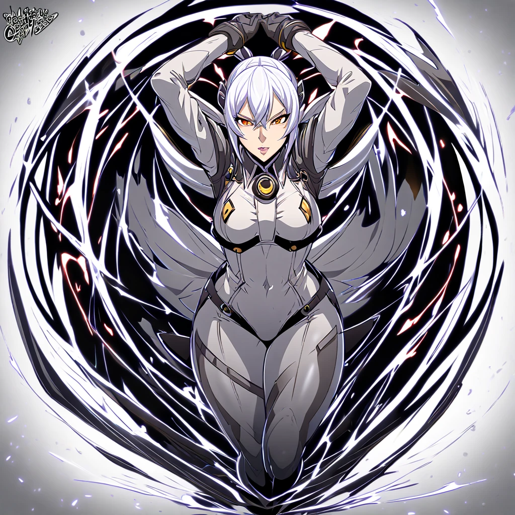 Anime, 1 girl, Millia rage, solo, Full body, curvy body,  plain White background