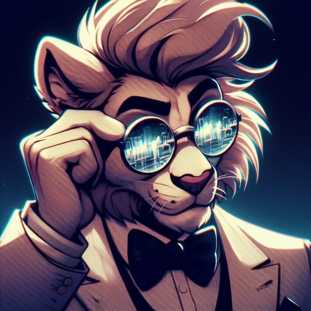 limelight, Detailed,  masterpiece, man, Alone, random furry, Lion, Hairstyle,  wearing a white suit ,  and round , in a room,  filter effect while accommodating your lenses,  with their eyes closed,  lenses on a dimly lit background, with glitch .