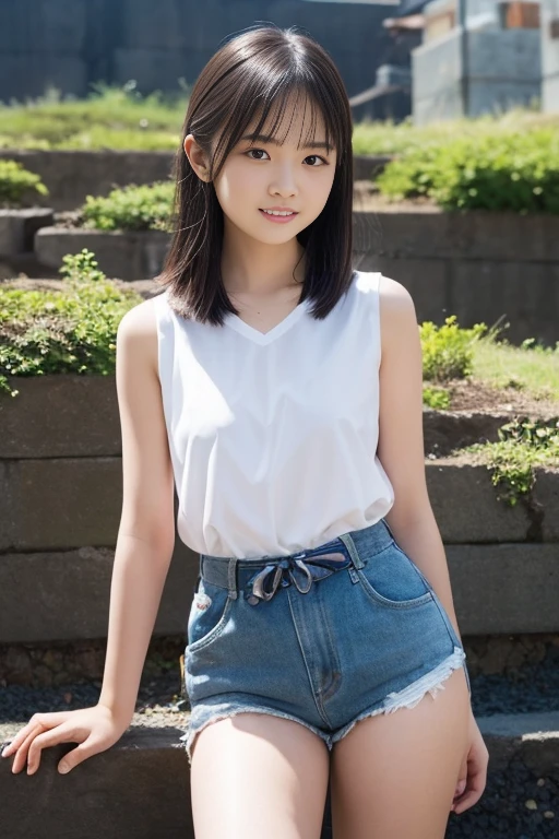(masterpiece, highest quality:1.4), award-winning portraits, 8K, 85mm, alone, beautiful face, delicate girl, (school swimwear)、 grace, Sophisticated, cute, teen, looking at the viewer, Raw photo, HDR, A bright smile, background bokeh、(((flat 、thin and delicate body)))、shiny semi-long hair、Mole on the left cheek、large, round, dark blue eyes、(knee shot)、((Uplifting、come running to me、hair waving in the wind))