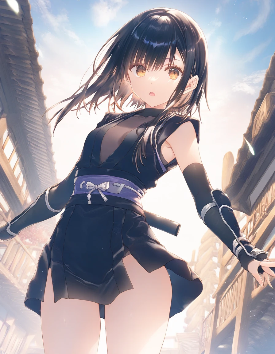 1girl, ninja, little female, small breasts, beautiful detailed eyes, expressionless, open mouth, outdoors,wind, fantasy, game CG, break,((artist:mitsumi_misato)),(artist:fujiyama),(artist:suzumori),(masterpiece), (best quality), (ultra-detailed), very aesthetic, newest, beauty illustration,super detailed skin, (masterpiece), (best quality), (ultra-detailed), very aesthetic lighting,newest ,hi res,absurd_res,2023,shaded,digital media (artwork), realistic lighting, 4k, 8k, 