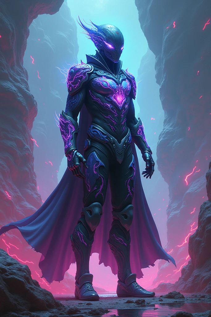 Gay, drag queen, tan skin, lattin, clothing, goth, futuristic dark blue long dress, long gloves, fashion, futuristic, danger, evil, poison, long blue dark hair, inside the cave, dark, glowing lava, venom, danger, evil