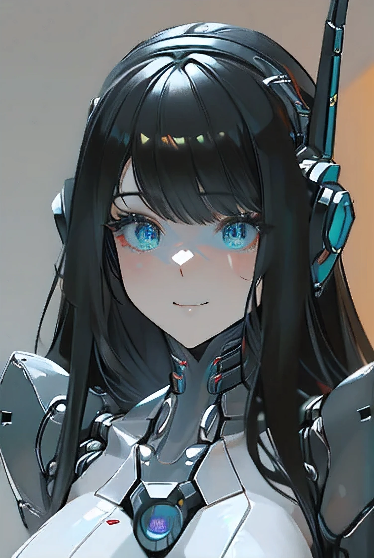 (masterpiece),(Highest quality),(Super detailed),(Best illustrations),(Best Shadow),(Absurd),(Detailed Background),(so beautiful), 16K, 8K, 4K,(Best Shadow),robotization,woman ,big bust,Robot Joint ,Metal skin,Black robot Suit,long hair,a black robot suit that covers the whole body,robot hand,cyber bodysuit,mecha head,(Detailed hands and fingers:1.2),Ball joint robot body,doll joint,beautiful face,beautiful robot girl,robotic eye,robotic hands,(no more human skin),android girl,cyborg girl,F cup, sexy body,(machine made joints:1.2),(machanical limbs:1.1),(blood vessels connected to tubes),(mechanical vertebra attaching to back),(mechanical cervial attaching to neck),no messy picture style,no emotion,tech control,black robot suit,maintenance,smile