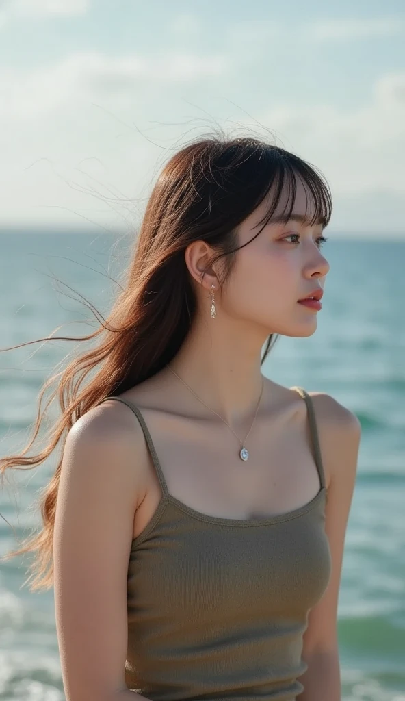 highest quality,masterpiece,Ultra-high resolution,(Reality:1.4),Original photo,Cinema Lighting,
One girl,,Backlighting,Ocean,profile，Three-dimensional profile，good looking，cute