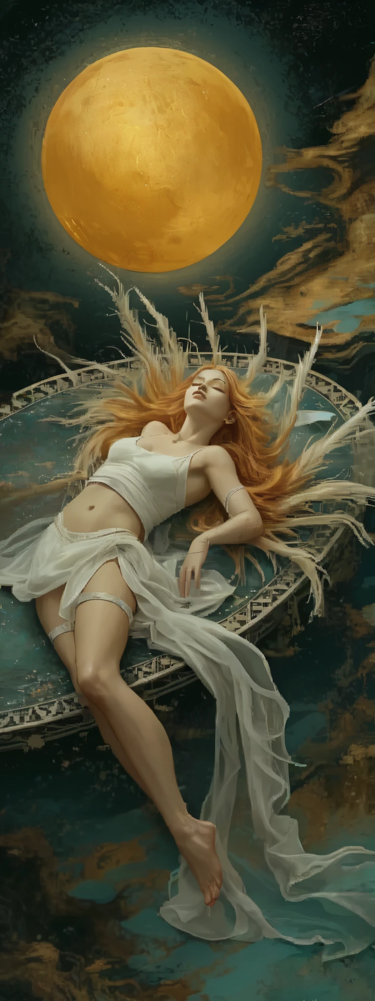 a Sprite female laying on a table, in a dark sun fantasy art style, character design