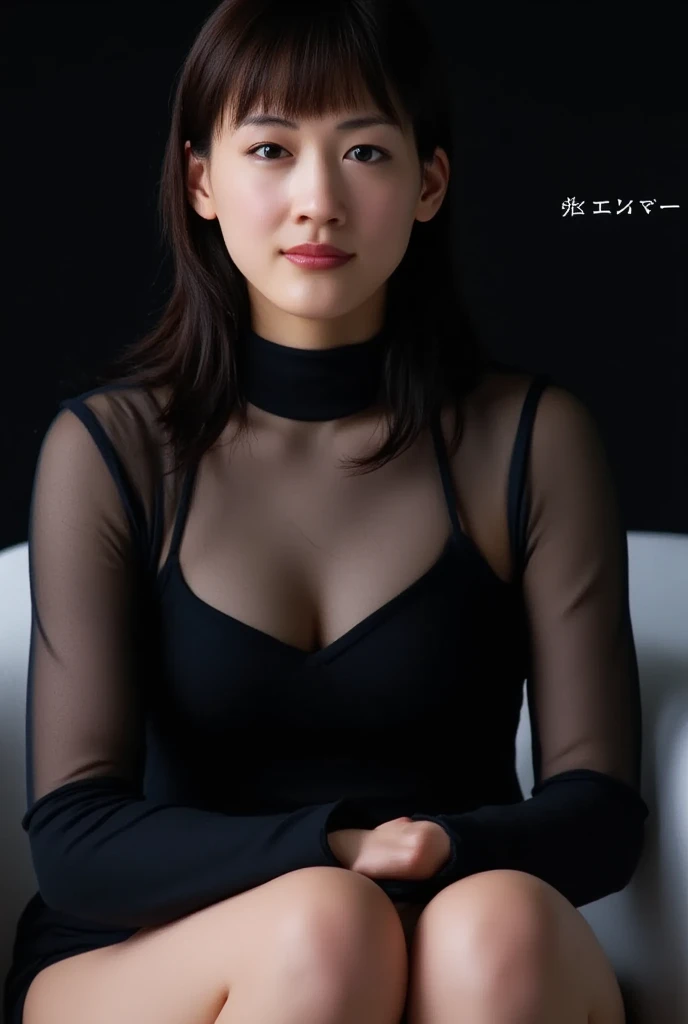 8k, RAW Photo, Best Quality, Masterpiece:1.2),(Realistic, photo-realistic:1.37), Super Detail, She is wearing transparent black long sleeve leggings, no pants, black stockings, tight fitting black long sleeve turtleneck, She is wearing black long sleeve leggings and black stockings.cinematic lighting, sexy pose, monotone background, facing front, full body
