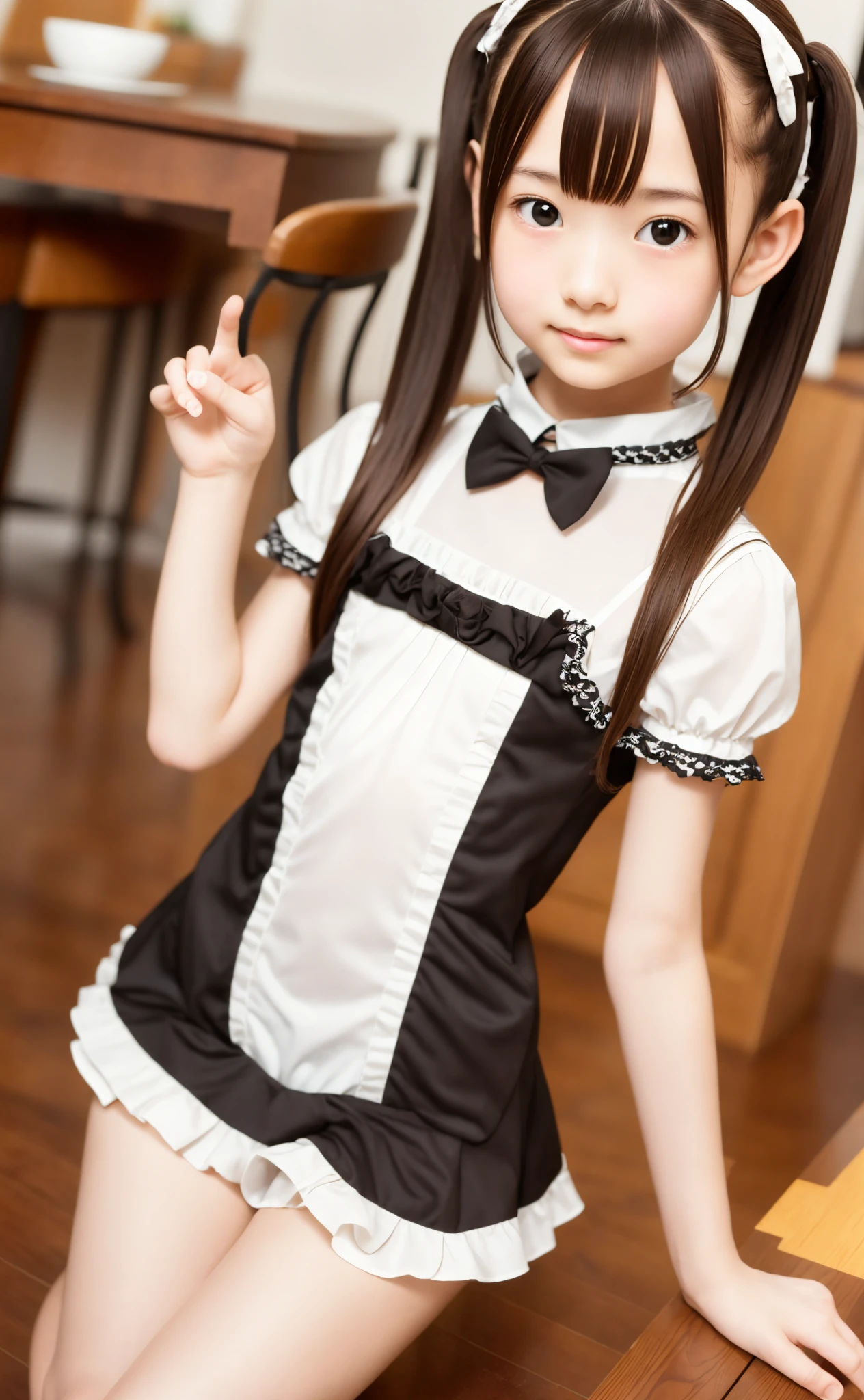 Maid,cute pretty girl,masterpiece,high definition,4k,8k,16k,twin tails,brown hair,slender body,thin leg, thin arm, thin body,small,18yo