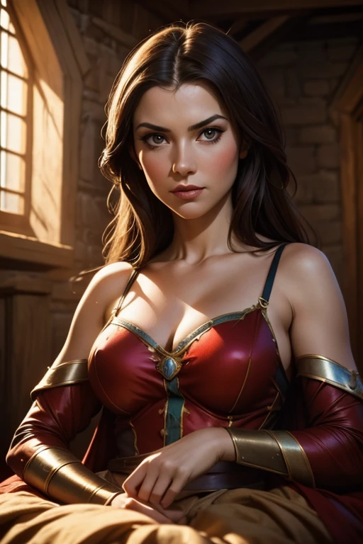 masterpiece,  impressive photographic portrait of a Khls woman,  in front of the camera ,  wearing erotic medieval costumes , War costumes  , sharp focus,  natural lighting ,  subsurface scattering , f2, 35mm,  movie grain,
  