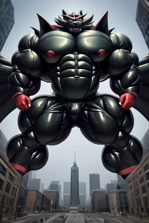 (masterpiece. official art. 8k. best quality. detailed full body. full body.)

(situation 1 : dominating LUCARIO. focus GIANT mechanical Muscular LUCARIO is trampling the CITY. macro. stomp. Low-angle perspective. emphasizing the immense size. The perspective is from below, emphasizing the sheer majesty and power of the Giant. giant art. He is much bigger than a skyscraper. Giga Giants. micro soccer field. looking down.  looking at the ground looking down:1.5. destroyed city, ruins, )

(situation 2 :smoke and flames rising from the destruction in the city)

(Additional details 1: wearing a full-face helmet. high-tech bio-mecha armor. real texture material. Wearing cyberpunk mecha. emphasizes the muscles. suit fully made of metal. intricate armor. Robotic suit. suit fully made of metal.).

(Additional details 2: (Detailed head. Detailed Body. Detailed abs. gigantic muscles. HYPER MUSCLES. Gigachad Muscular. big muscle. pecs. triceps. traps. unusually developed muscular body. body full of huge muscles. showing off muscles. pectorales enormes. Exaggeratedly huge muscles. huge muscles. long legs.).

(Additional details 3: nj5furry, Spread wings. It has wings. White have big wings. The claws are sharp. Sharp teeth.5 toes.).

(Additional details 4: black color hyper penis. hyper black penis. big penis)