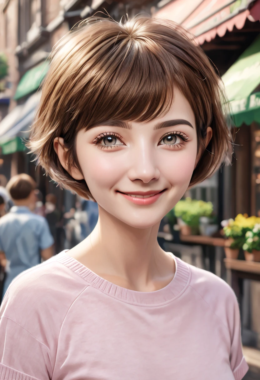 102
(a 20 yo woman,is standing), (A hyper-realistic), (high-level image quality), ((beautiful hairstyle 46)), ((short-hair:1.46)), (Gentle smile), (Keep your mouth shut), (trompe l'oeil), ((trickart))