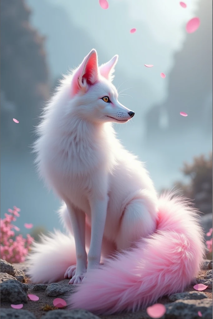 The fox has 9 white and pink tails