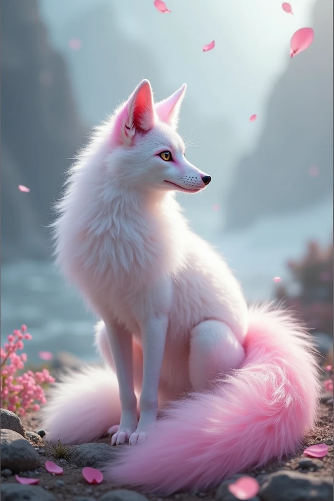 The fox has 9 white and pink tails