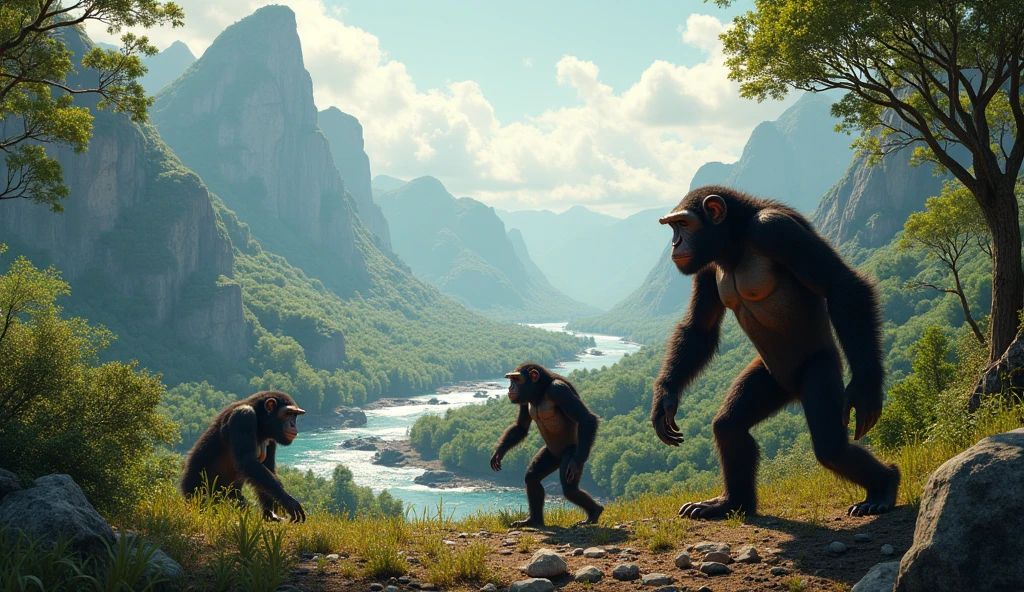 Monkeys walking on lava