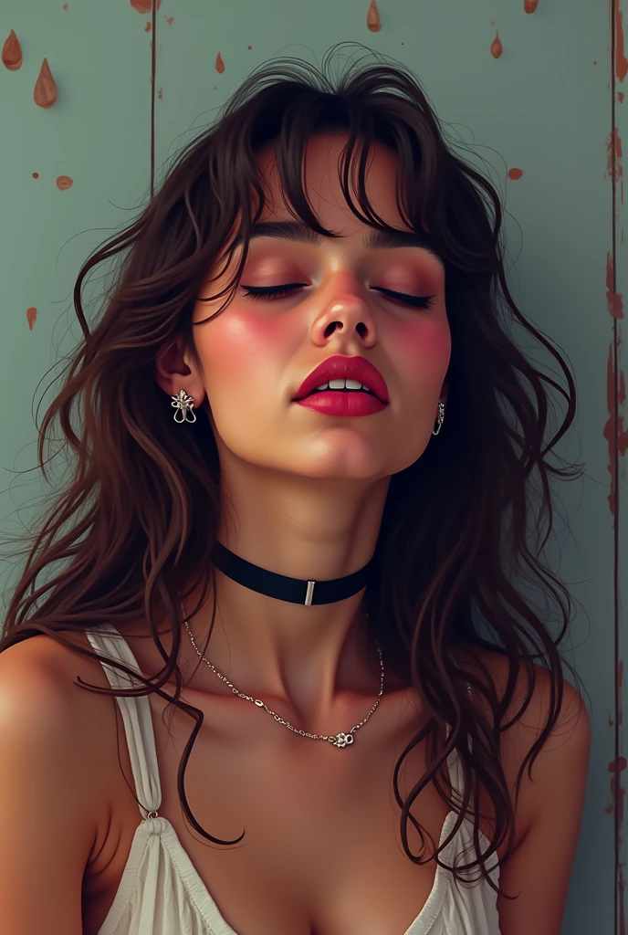 Sexy girl, close-up, open mouth, sexy facial expression, Closed eyes, stuck out her tongue, Beautiful language, 3/4, face sideways, sexy tongue, seductive girl, face in profile