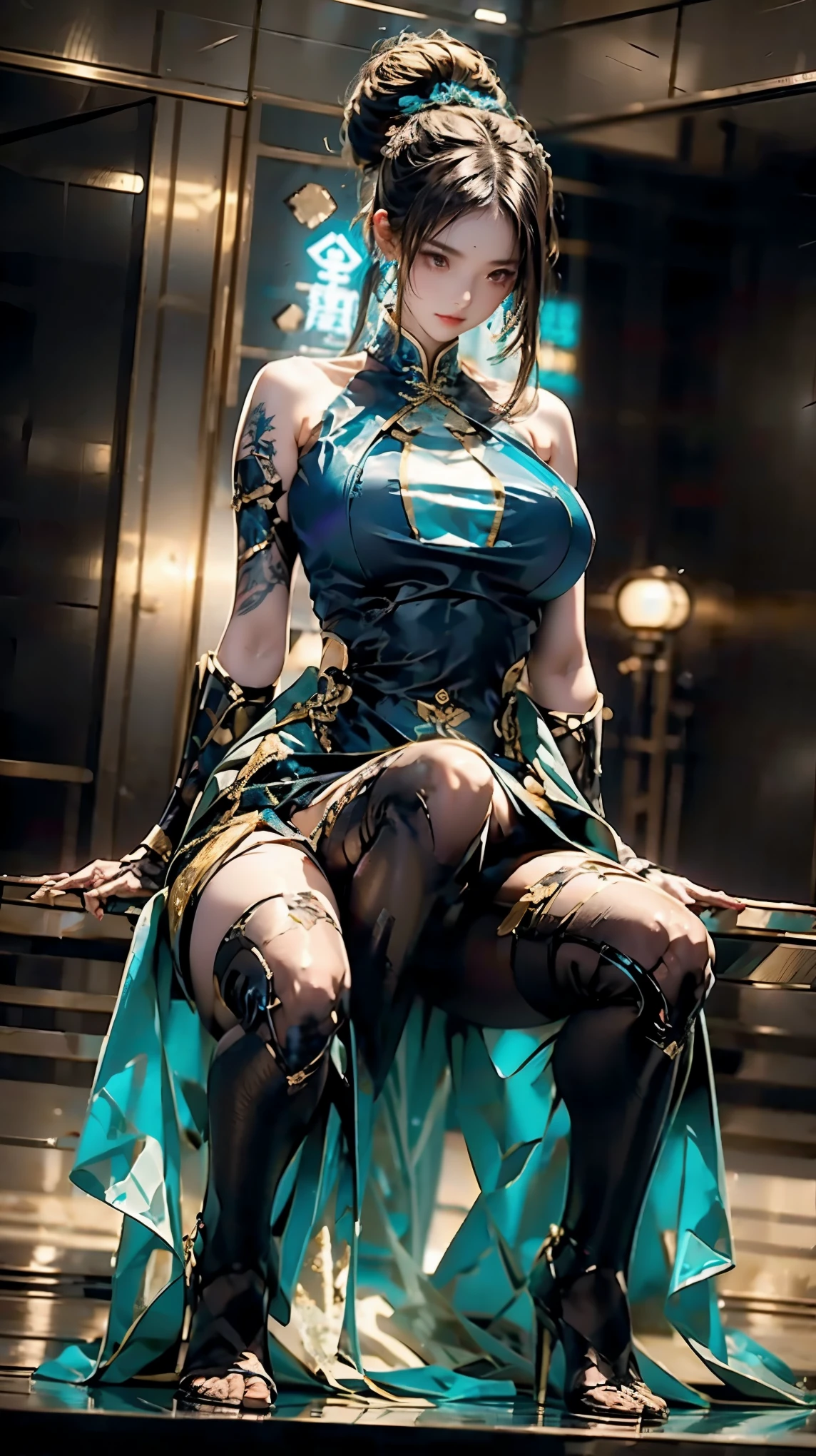 (masterpiece, highest quality:1.2), One Girl, alone,blonde、Upper body naked、Mid-chest、Black Knee High、Blue Hair、Nipple erection、Raise your hands and fold them behind your back、Drooling from the mouth、Half naked、Stand up and lift your legs、squint、Optical illusion、detailed、stand up、Standing on one leg、Lift your legs、whole body、whole、Lift your legs straight up、Put one foot on the ground、Blue Hair, Againm \(Again:zero\), [smile], blush, city,, masterpiece, highest quality, Perfect lighting, One girl, skirt, medium bAgainasts, masterpiece, Highest_quality, 1 person, solo, Hips, Big Ass, From the back, Light blue hair、Short hair、blue eyes、Againmu(Again:zero)、Drooling from the mouth、Open your mouth、Sticking out tongue