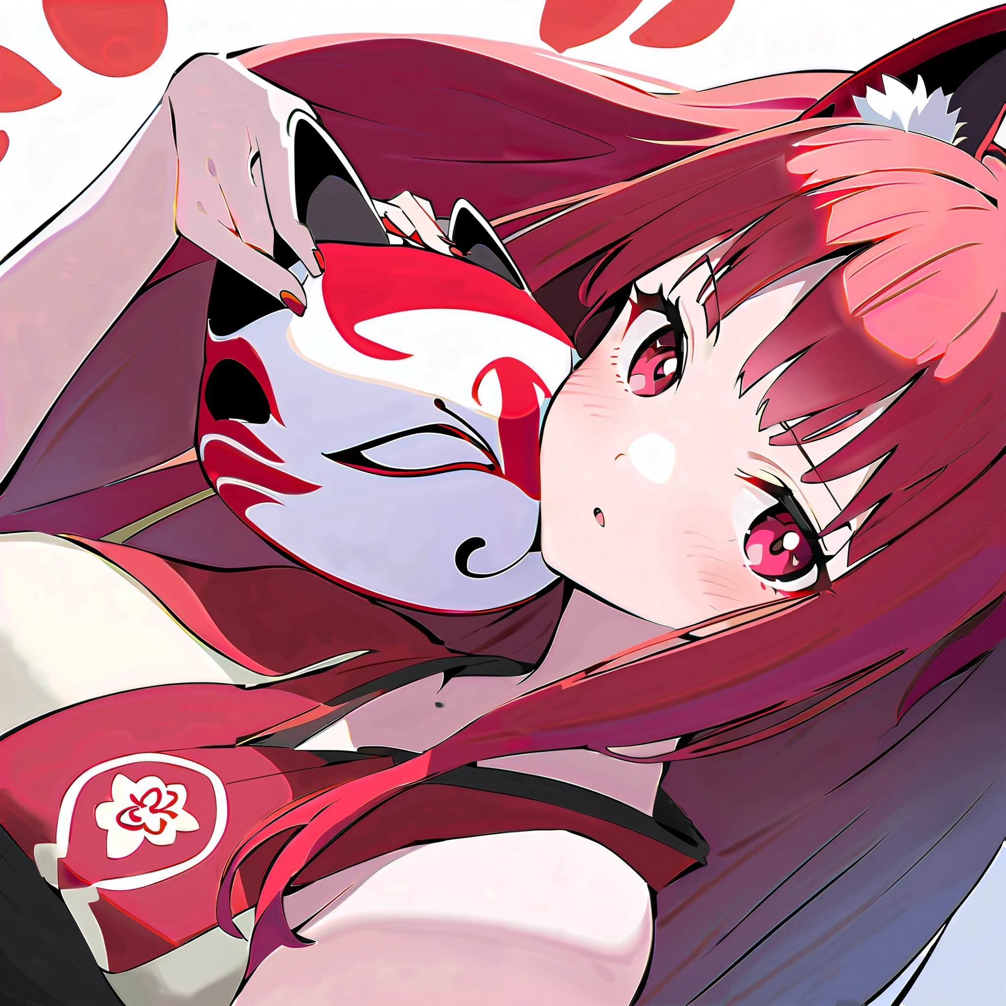 anime artwork, score_9, score_8_up, score_7_up, score_6_up, score_5_up, score_4_up,sparkle \(honkai: star rail\),1girl, twintails, black hair, small breasts, red eyeshadow, fox mask, , , , , she is 24 years old, , ,horny, style_3, floox style, . She has fluorescent pink eyes with tiny black dots under each of her eyes.. naked,,nude,naked, 1boy, , grey background, blush, nose blush, white-and-red Kitsune mask is at an angle on the top of her head, big testicles , naughty face, pov, cowgirl position, anal sex, straddling , expressiveh, fingering, leaning forward