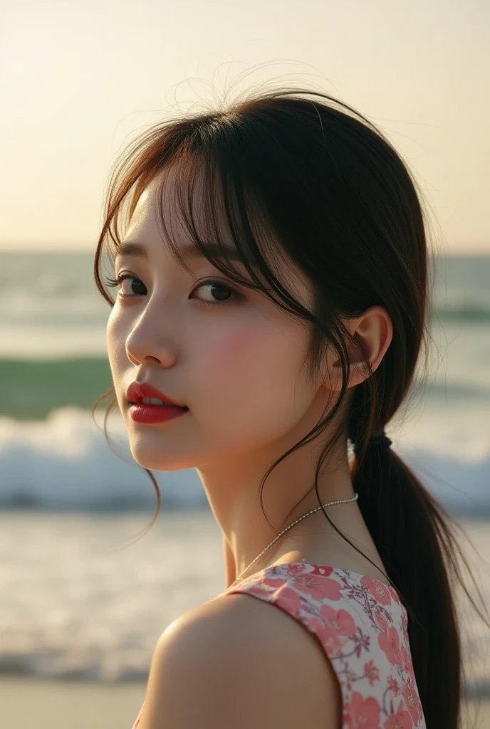 highest quality,masterpiece,Ultra-high resolution,(Reality:1.4),Original photo,Cinema Lighting,
One girl,,Backlighting,Ocean,profile，Three-dimensional profile，good looking，cute