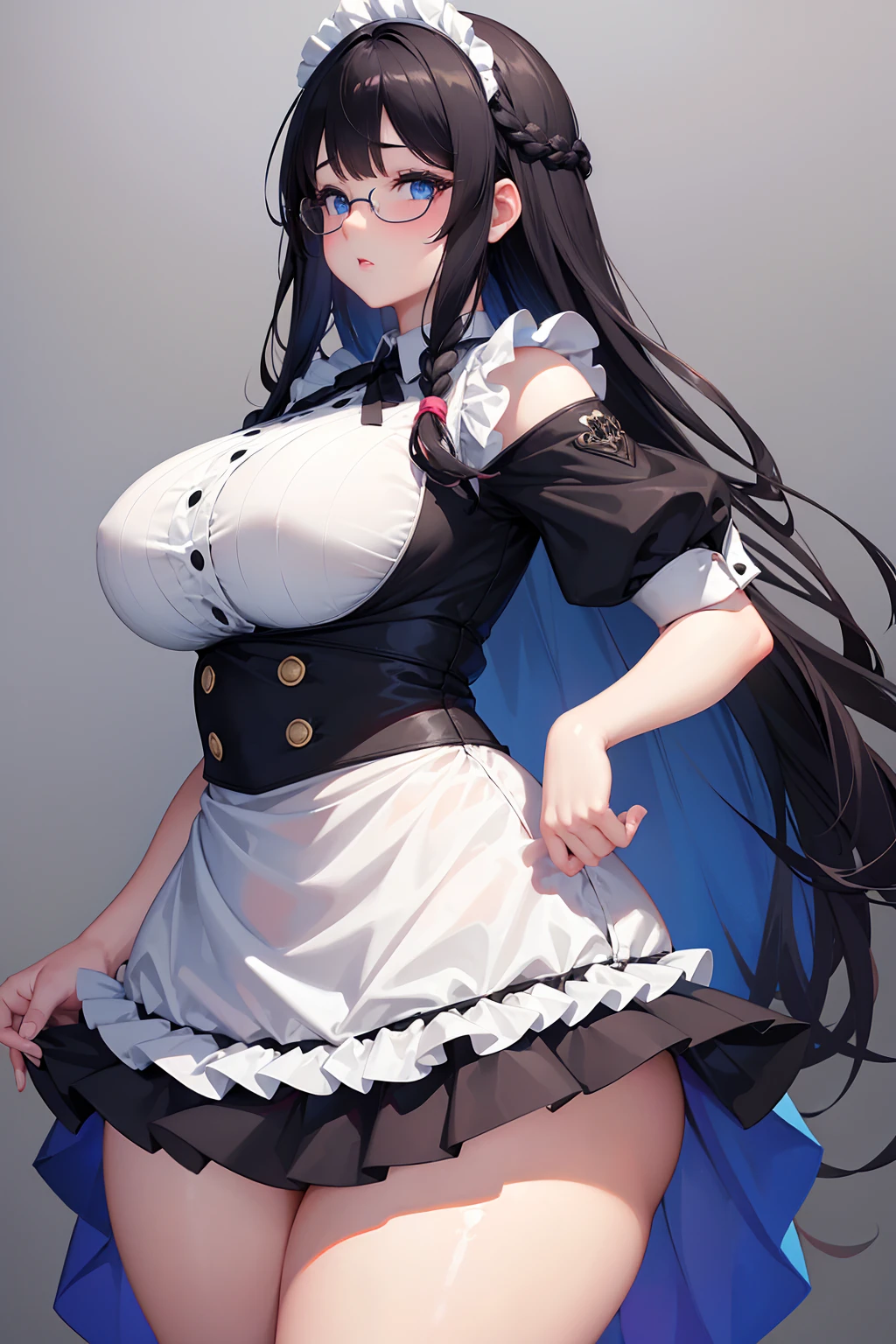 Maid　Black Hair　Long hair　Big Breasts　Cute girls on both sides of the data photo