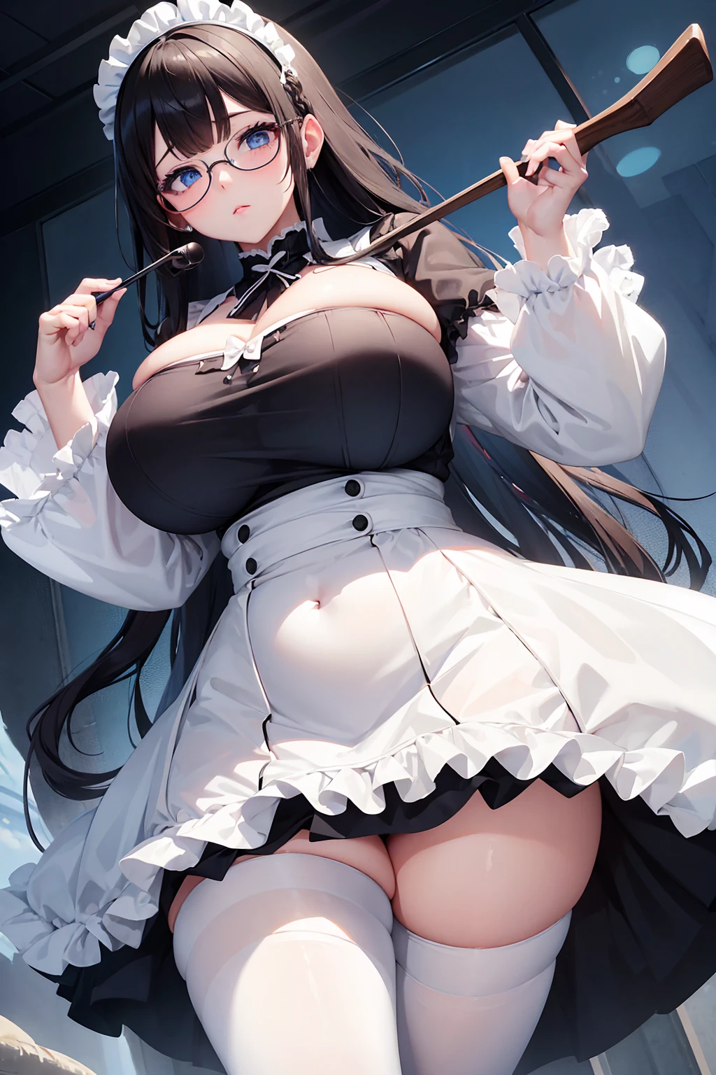 ((masterpiece)), ((best quality)), (ultra-detailed), ((kawaii)), cute, (lovely), ((sexy)), (ero), ((extremely detailed)), 4K, (8K), best quality, (beautiful),
in the classroom, Squatting,
1girl, beautiful blue eyes, beautiful black twintail hair, glasses,
maid costume, frills, garter belt, high-heeled shoes, ((White panties, cameltoe)),
buttocks, large breast, sweaty, wet body, navel out, thighs out, slim, slender, ribon, ashamed, blush, translucent body, Transparent, shiny-glistening, gleaming,