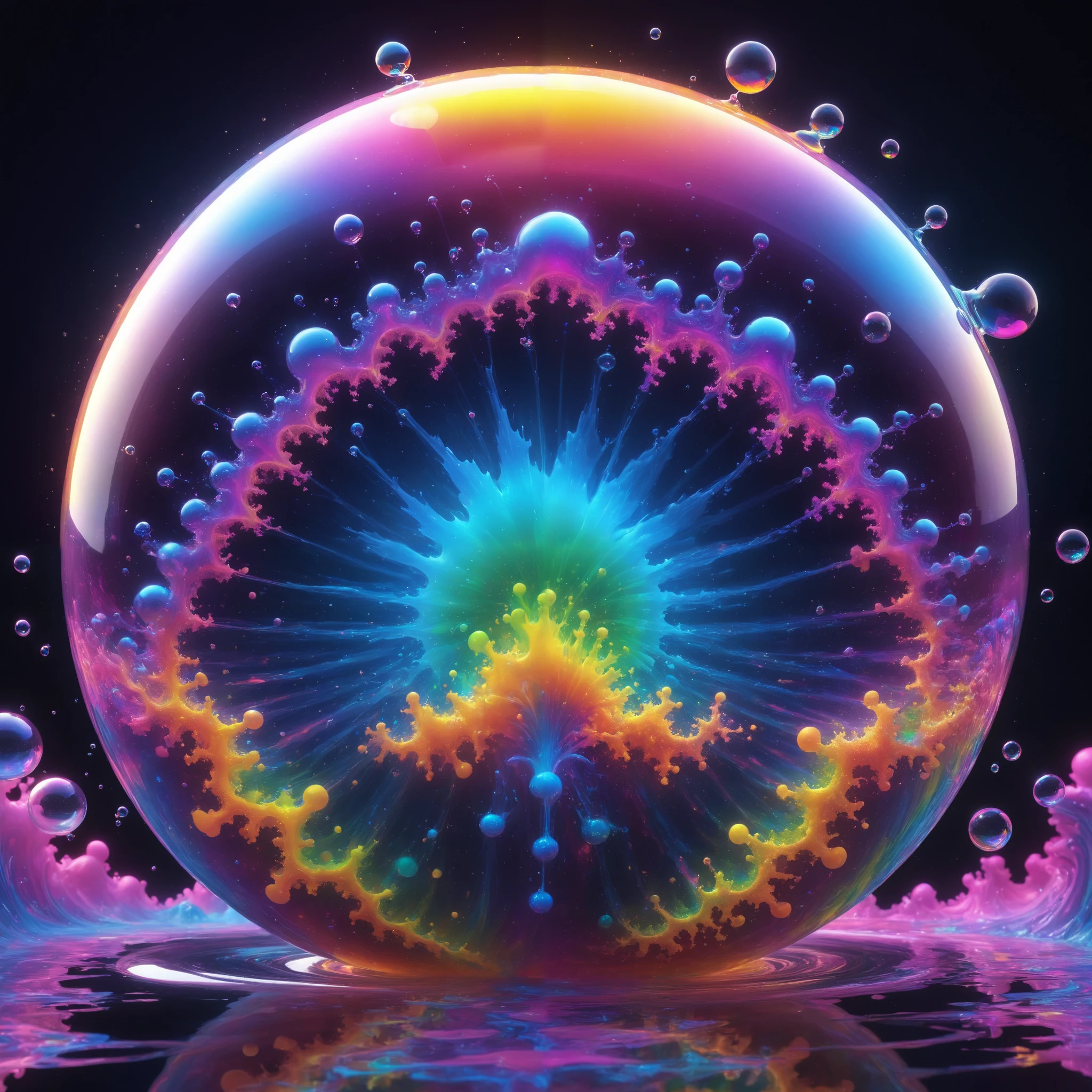 Brilliant images of pure light emerging from vibrant colors in a psychedelic dream, shimmering glass morphing out of colors, tripped out detailed patterns in all colors, perfectly formed symmetrical spheres and glowing reflective bubbles, attention to detail on the bubbles and spheres, rainbows of color twisted in and out of translucent orbs, background is spilled paint and spirals of swirling colour, beautiful psychedelic digital art, pixel art, neon colors, 4d mandelbulb psychedelics, glass like psychedelic landscape, intricate rainbow environment, psychedelic underwater brightness, LSD,DMT, Psilocybin, Mescaline, trails of color and light, bright fluorescent colors, psychedelic trip, fluorescent psychedelic aesthetic, psychedelic vibrant colors, bright psychedelic neon colors, colorful paint drips out of the bubbles, 3d glass spheres melt into each other spilling out colours, visually disorienting, hallucination inducing, optical illusions a must, startling, stunning images, awe inspiringly, best quality wallpaper, Pixel Assets, Portrait photography, surrealism, Photorealistic, Hyperdetailed, Glass Morphism, Digital Art, Sparkle, Optical Illusion, Glowing Light, Reflection Light, Overexposure, God rays Backlighting, Depth Of Field, Rotational Symmetry, UHD, High Details, High Quality, Super Detailed, Best Quality, Award Winning, Masterpiece