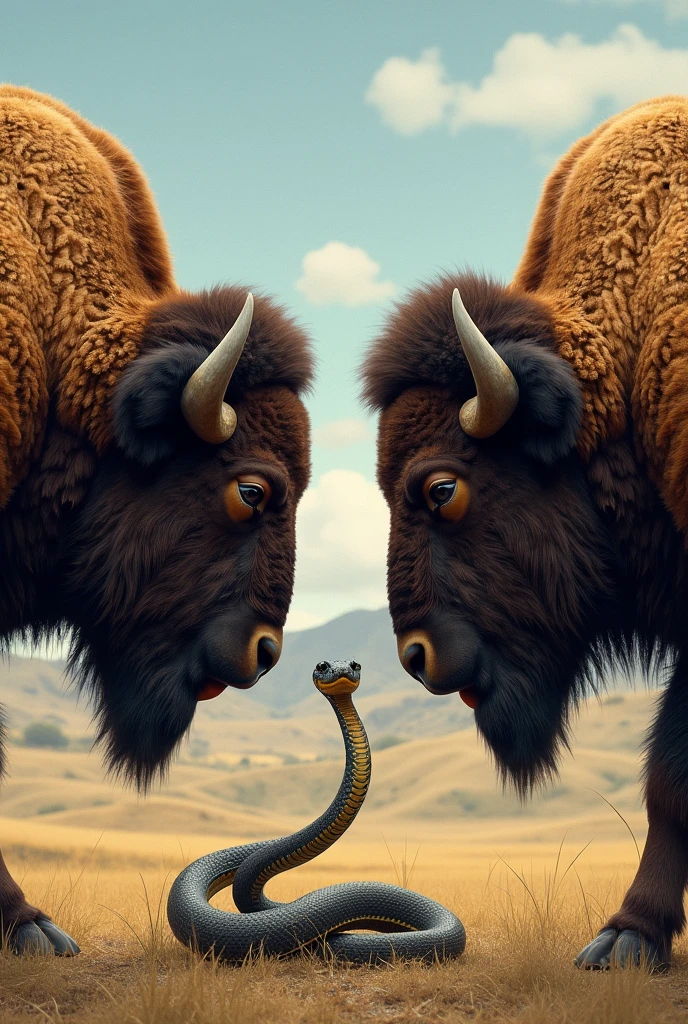 Buffalo Stand face to face snake - SeaArt AI