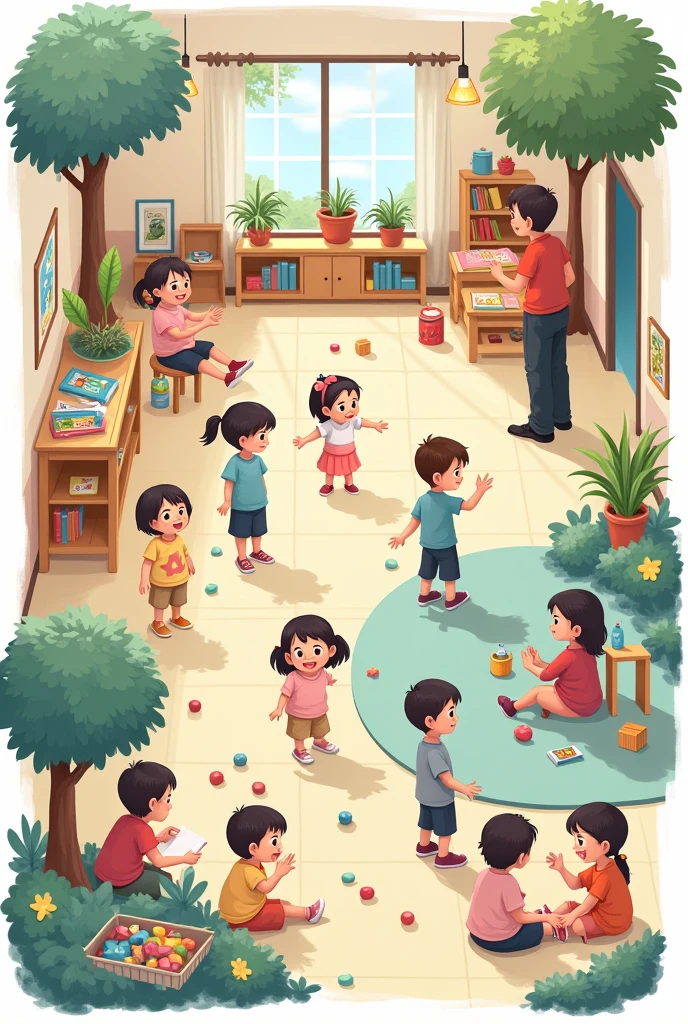 Give me 7 good cartoon illustrations where these 7 negative actions that harm the school are shown and listed: 
1. Lack of green areas (First picture)
2.Public services (bathrooms) without much hygiene (second)
3.Water waste (leaky pipes) my role (third)
4.a lot of noise in the classroom and recess (fourth)
5.accumulation of solid waste (Fifth)
6.Visual pollution(graffiti on the desks and chairs) (sixth)
 7.Proliferation of garbage in the classrooms and hallways(seventh)
