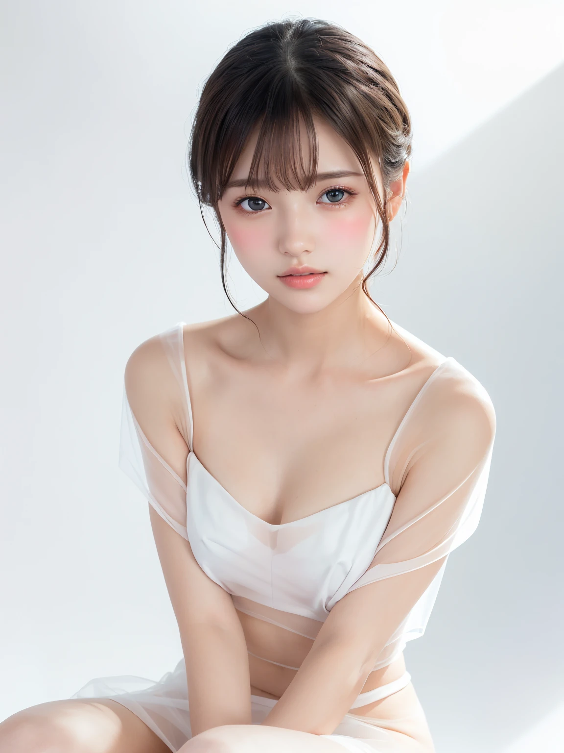 highest quality, shape, Super detailed, finely, High resolution, throw, (masterpiece:1.3), High resolution, Super detailed, Highly detailed CG Unity 8k wallpaper, (realistic, photo-realistic:1.3, RAW photo:1.2), beautiful and detailed face, realistic skin, fine fabric texture, high detailed hair texture, perfect proportions, beautiful face, Accurate, anatomically correct, Highly detailed face and skin texture, natural neck length, (beautiful hands), (Fair skin:1.2), thin legs, thin legs, long legs, High detailed leg texture, beautiful feet, (perfectly balanced face parts), break Detailed eyes, symmetrical eyes, light brown eyes, double eyelid, thin eyebrows, (glossy lips:1.4), break ((1 girl:1.3)), (Wet camisole), (small erect nipples), (White design), nice, very tight, sporty, (( sticks to the skin):1.2), break (layered hairstyles, dark brown hair), ( shapeの良い胸:1.1, slender body shape), break ((Create a slightly side-view photo of your charming smile.。)), Dear viewers,,,, (((upper body shot, focus on the face)))