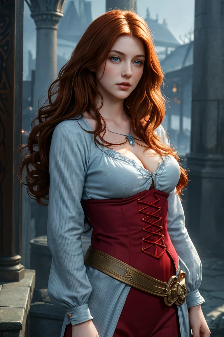melisandre, A beautiful princess, 15 years old, delicate face, confident gaze, small breasts, large buttocks, perfect waist, medieval clothing, detailed portrait, photorealistic, highly detailed, masterpiece, cinematic lighting, dramatic colors, elegant, graceful, ethereal