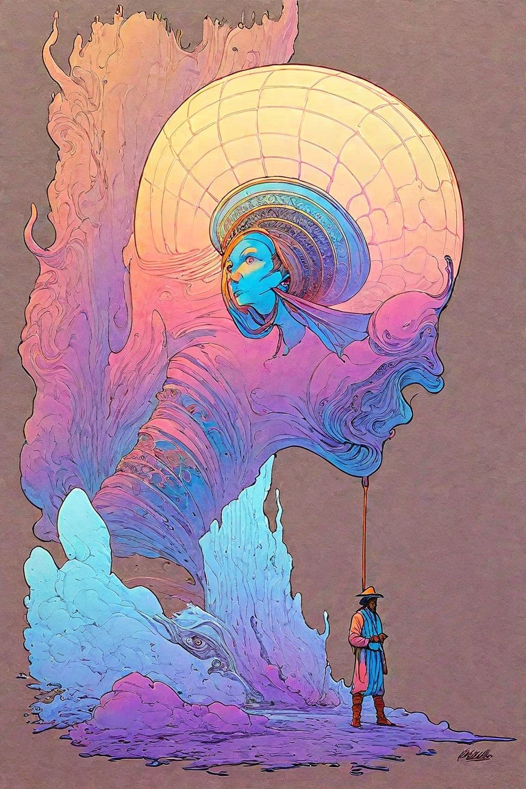   ink painting inspired by Moebius painting, an ink drawing inspired by jean moebius giraud, Tumbler,  bolticism , ( moebius ),  Moebius and mohrbacher , in style of Moebius,  Moebius illustration art , in the stlye of moebius, Moebius art , Moebius artwork