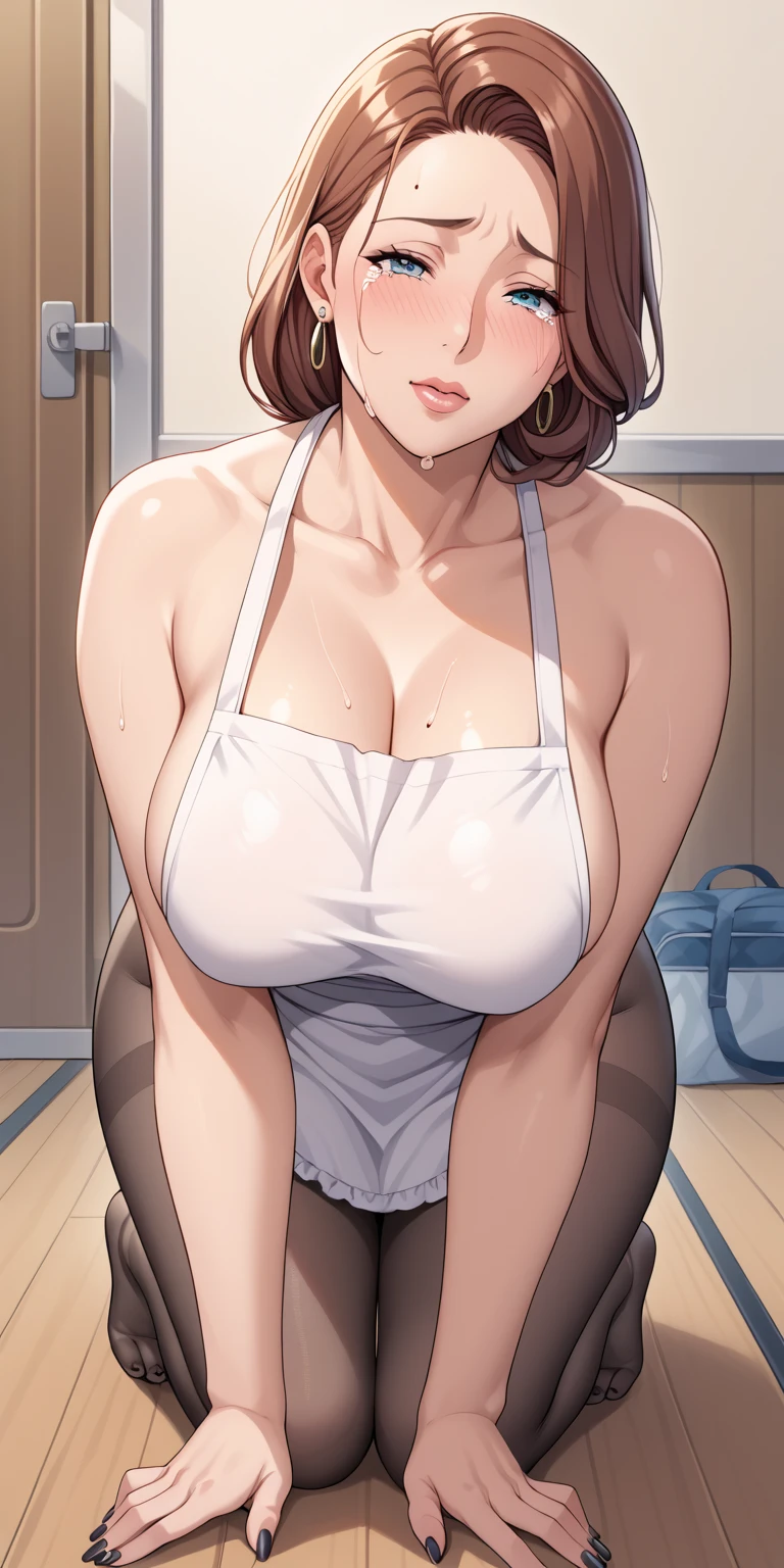 housewife was taken to elevator by a dakr-skinned male，（ntr sex、cheating her husband），Score_9, Score_8_up, Score_7_up, Score_6_up, Score_5_up, Score_4_up, Source_anime, Tag1, Tag2, Best quality, High quality, Detailed, High resolution, 8k, Ultra high res, Soft saturation, Professional quality, Perfect contrast, Perfect litthing, Anatomically correct,Chubby Milf Beauty Mark Bbw Mature Lady Fat Dressed Widow Wide Hips Lady Mom Voluptuous Milf, widow on the street crying in pain, crying with sadness, kneeling on all fours on ground、, naked apron and pantyhose, mom style, feet, black nails, big nails, skin wounds,hands extended to receive，