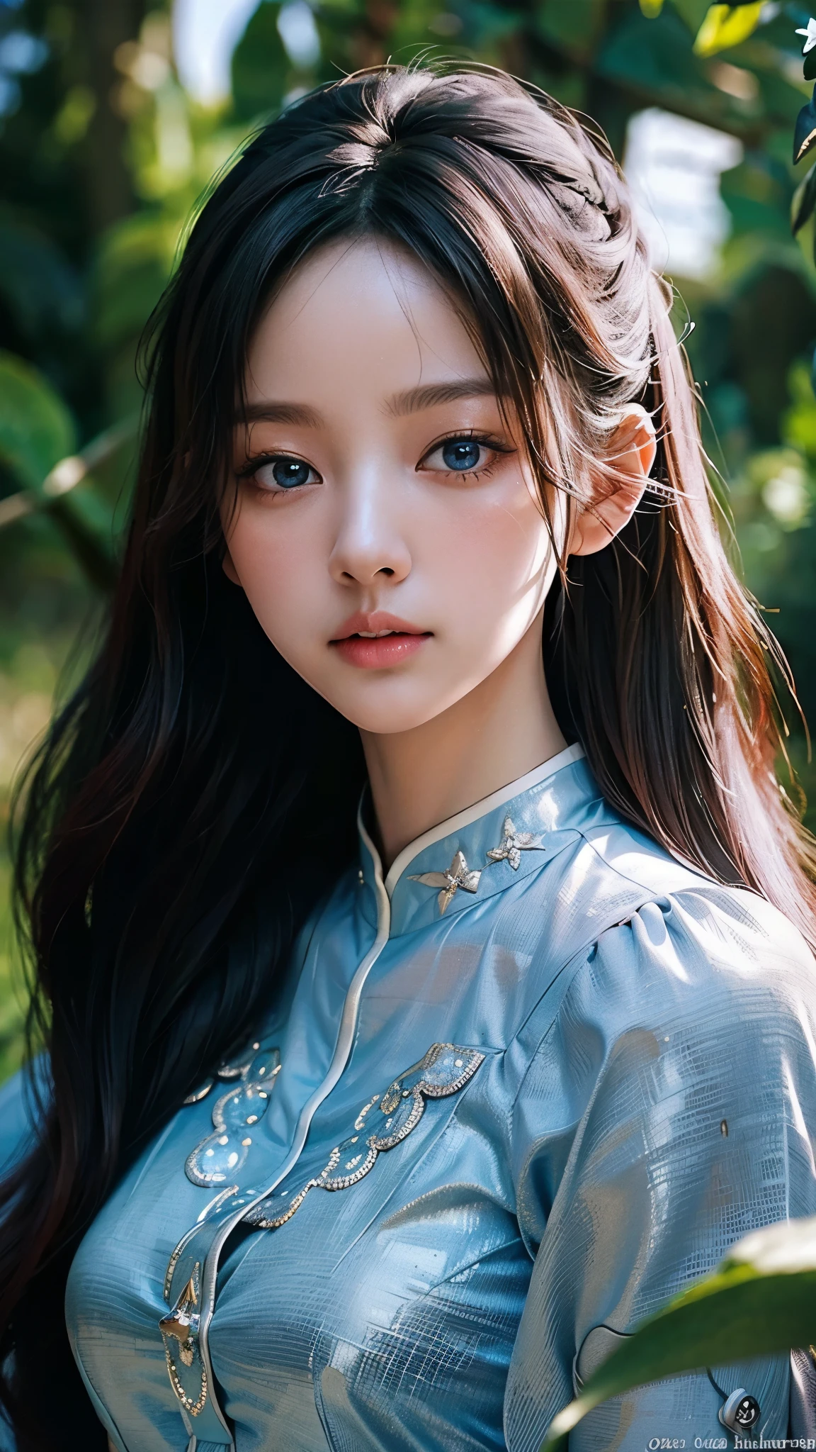 (masterpiece), ( top notch ), ( High Quality Details), (illustration), (1 woman),  look at the viewer and focus on the , (Interview),  beautiful and detailed eyes ,  delicate and beautiful face , Floating , (High saturation), (shining),  blue sky, Bright and beautiful face,  skin is young and radiant , 공정하고 shining, Best appearance , Very beautiful,  big eyes shine with clear sky blue light,  beautiful and amazing beautiful girl ,