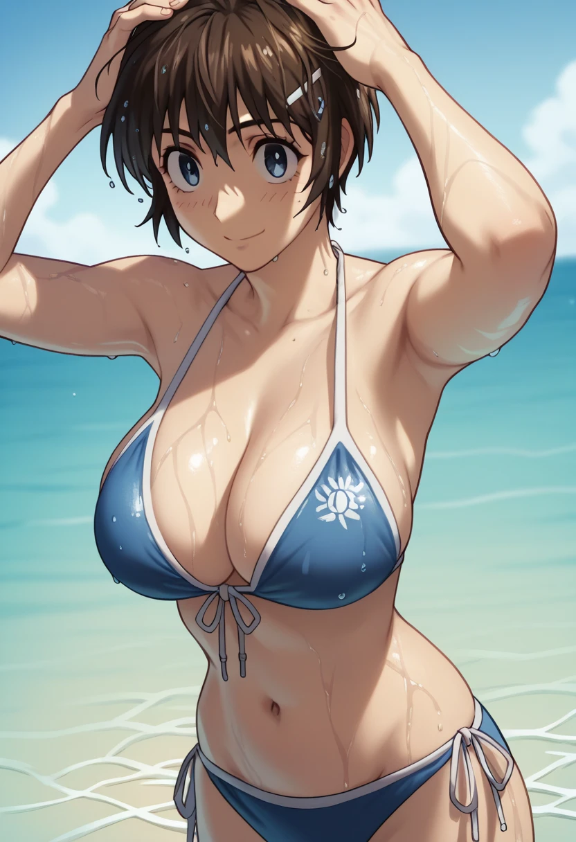 Shimizu_Kaoru 清水 Kaoru Major S5 OVA
Clip Skip: 2

default: 1 girl,Shimizu_Kaoru, Shorthair, brown hair, blue eyes, Big Breasts

メジャー ,  but 、 The images are much harder to find than I thought.

Big Breasts 　Beach　bikini　smile　Place your hands on your head　 wet 