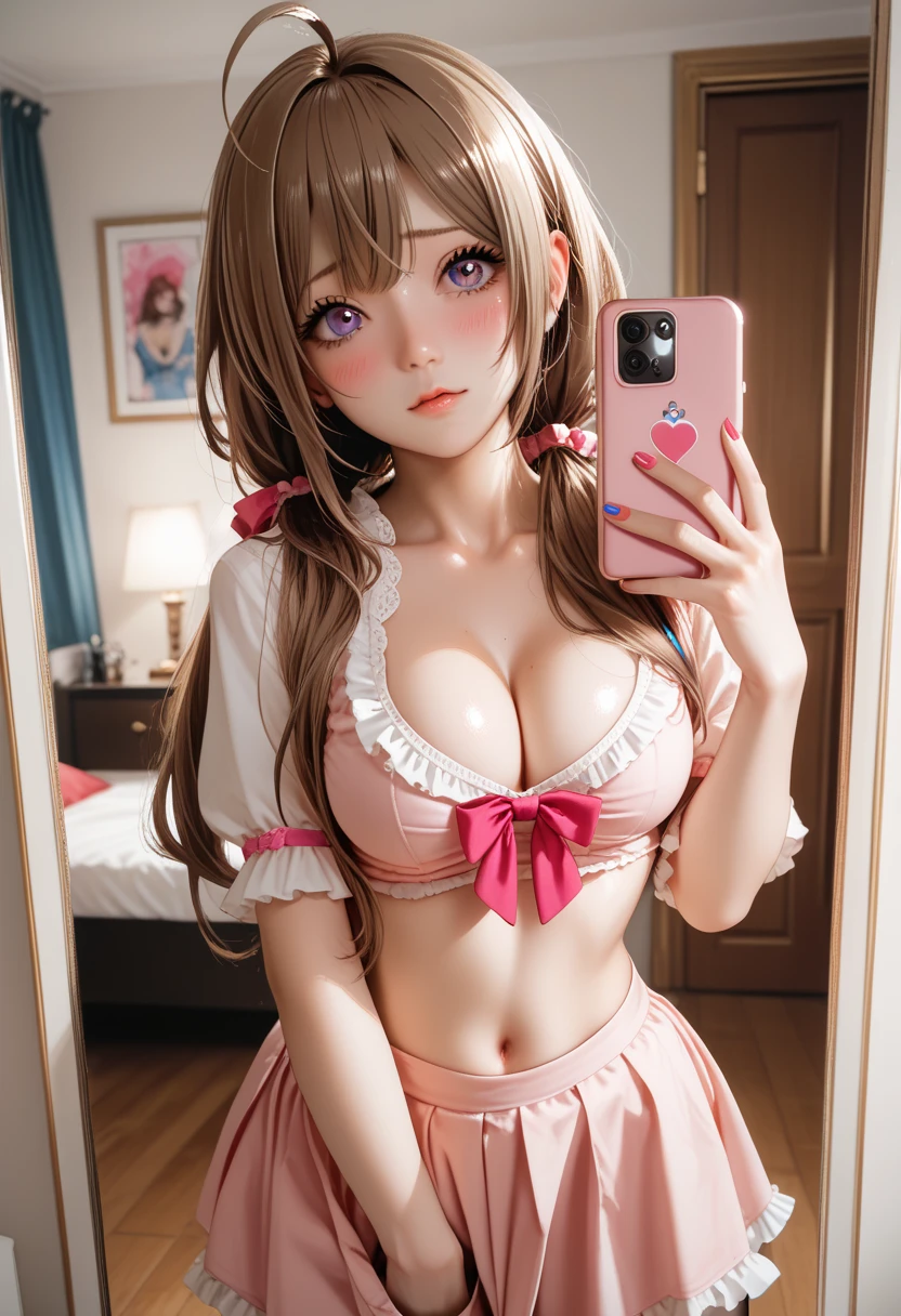 (table top: 1.3), (maximum resolution: 1.2), (Ultra HDTV: 1.2), cinematic light, Ultra HDTV, (fine eyes and skin), (detailed facial features), nffsw, 8K resolution, sharp focus: 1.2, perfect style, beautiful face, perfect body, Accurate, anatomically correct, Highly detailed face and skin texture, fine eyes, dark blue eyes, double eyelid, thin eyebrows, glitter eyeliner: 1.2, natural cheeks, Glossy skin, Fair skin: 1.2, small shiny necklace and earrings, (glossy lips: 1.4), break, one person&#39;s perspective, (She is a very cute female teacher.), (pink lace panties), (enchanting smile: 1.2), ((innocent and cute girl:1.3)), (long wavy hair), (light brown hair:1.2),  (cowboy shot: 1.2), break, ((very close relationship: 1.2)), medium big breasts, ((looking at the viewer:1.2)), ((hot spring trip:1.2)), ((Bend your knees and spread your legs wide:1.2)), (From the side:1.2),low angle shot,sleeveless sweater　tight jeans mini skirt　embarrassed look　Kamimei
