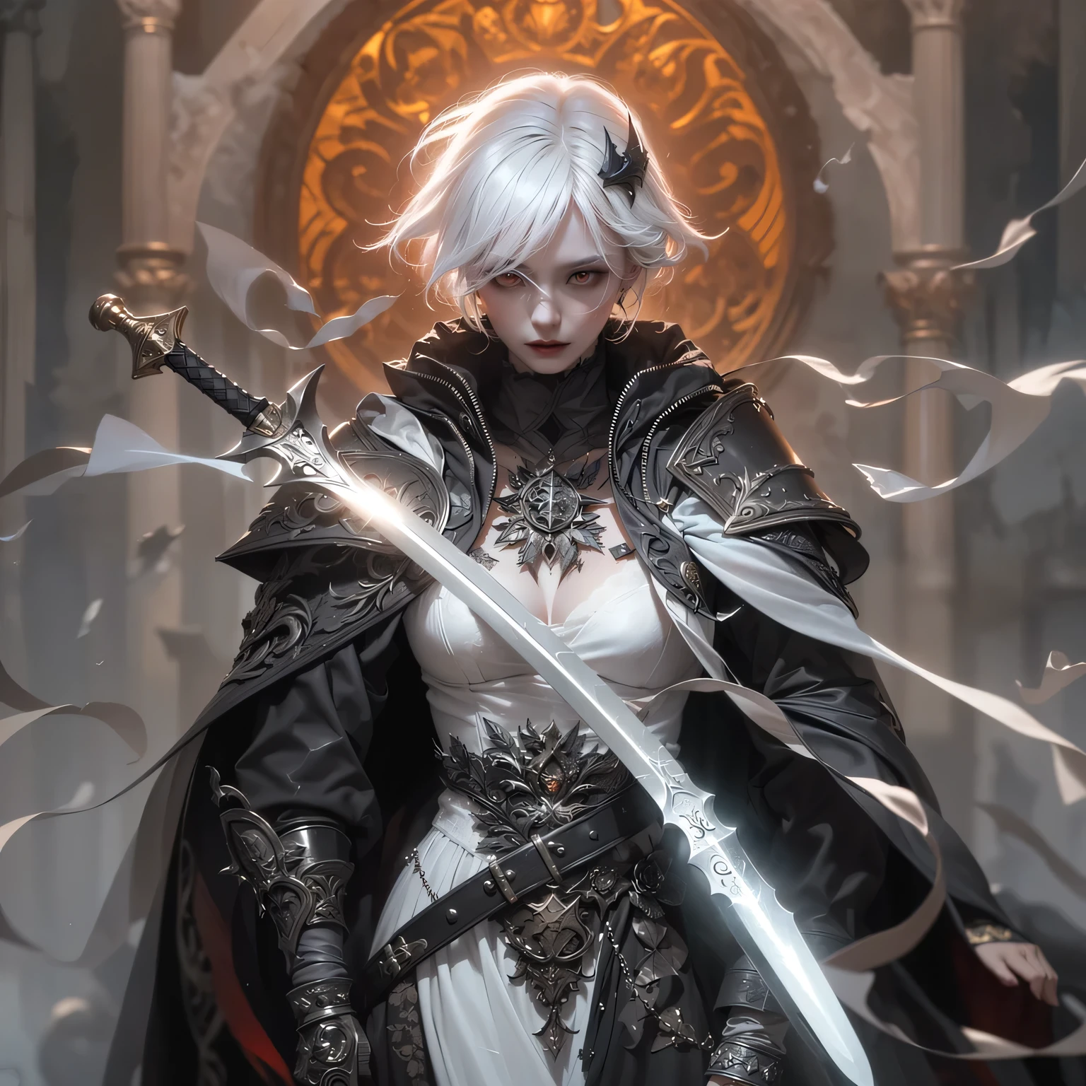 Arafed image of a woman in a white dress holding a sword - SeaArt AI