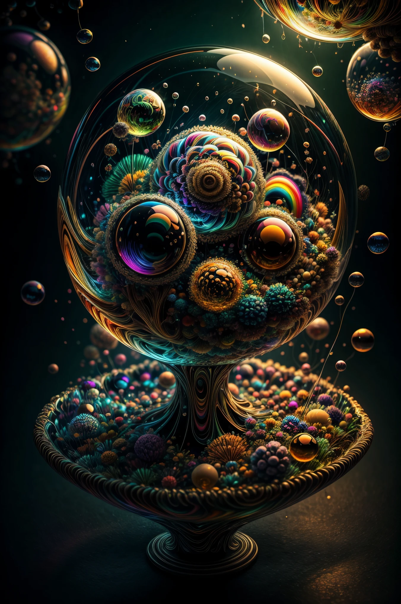 An amazing image of light emerging from colors in a psychedelic dream, shimmering glass morphing out of colors, bright neon and fluorescent colors,very bright, vibrant colors, perfectly formed and symmetrical reflective bubbles and spheres, attention to detail with these beautiful bubbles and spheres, Extreme  Hallucinations in a gorgeous piece of  psychedelic digital artwork, Stunning, pixel art, tripped out colors, 4d mandelbulb psychedelics, glass like psychedelic landscape, intricate rainbow environment, psychedelic underwater brightness and glow with neon colors, glowing colors twist inside of translucent glass spheres and bubbles with light and color reflecting off of both in bright fluorescent colors, psychedelic trip, fluorescent and neon aesthetic, psychedelic vibrant colors, bright psychedelic paint splattered backgrounds,swirling spirals and vortex, bright vibrant colors popping out from 3d glass spheres, Rotational Symmetry, Pixel Assets, Portrait photography, Surrealism, Photorealistic, Hyperdetailed, Glass Morphism, Digital Art, Sparkle, Optical Illusion, Glowing Light, Reflective Light, Overexposure, Backlighting, Depth Of Field, Spheres and bubbles show perfect Symmetry, UHD, High Details, High Quality, Super Detailed, Full Focus, Awe inspiring, Shockingly unique wallpaper art, Breathtaking, Indescribably Beautiful, Heaven sent images, Best Quality, Award Winning, Masterpiecea psychedelic digital art,ultra-detailed vibrant fluorescent neon colors,intricate rainbow glass-like environment,shimmering glass bubbles morphing out of swirling colors,glowing light and reflection,4d mandelbulb psychedelic landscape,bright overexposed backlighting with depth of field,award winning masterpiece,pixel art,portrait photography,photorealistic,hyperdetailed,glass morphism,sparkle,optical illusion,rotational symmetry,best quality,8k,ultra-fine detailsA close up of beautiful bubbles floating on top of each other, LSD, DMT imagery. octane render, psychedelic droplets 