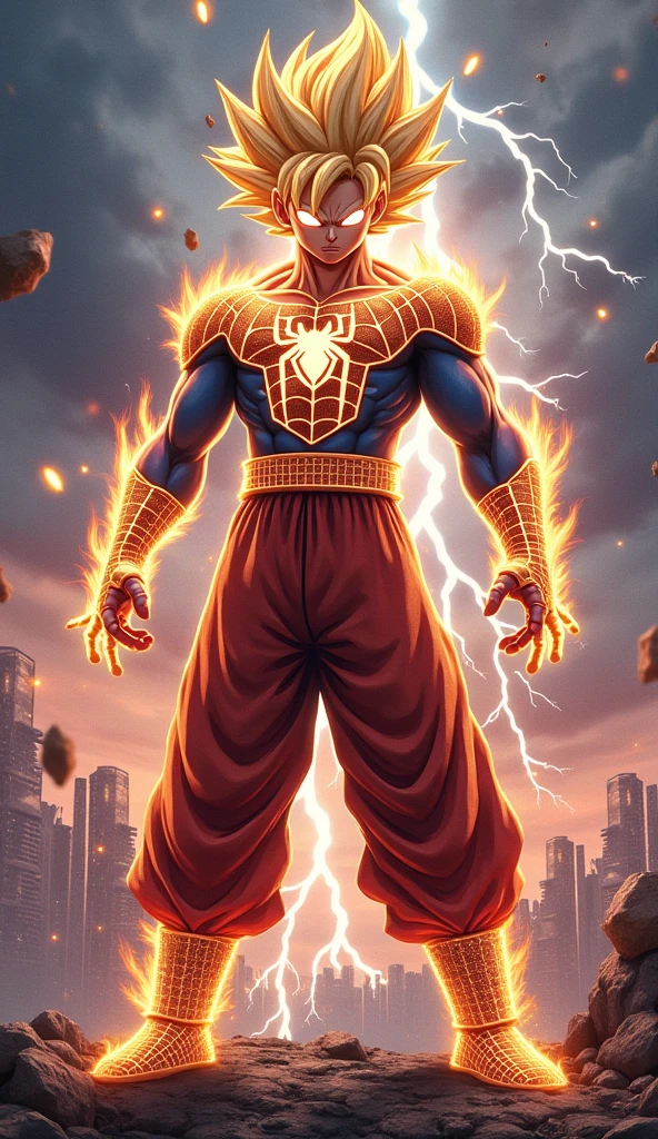 1man, shirtless, martial arts, yellow ninja half head mask, white eye patterns with black outline, muscular, green costume, yellow belt and boots, burning fists, black dragon tatto shapes into a circle, mystical city background