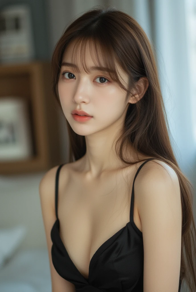  Japanese model,  young sensual gravure idol,  young and cute gravure idol ,  Realistic Young Gravure Idol ,  sophisticated gravure idol,  young and slender gravure idol, Realistic Photo, 25 year old Japanese woman,  dress、 my room 、 Soft Light、Natural Makeup、 shortcuts、Close-up facial expression