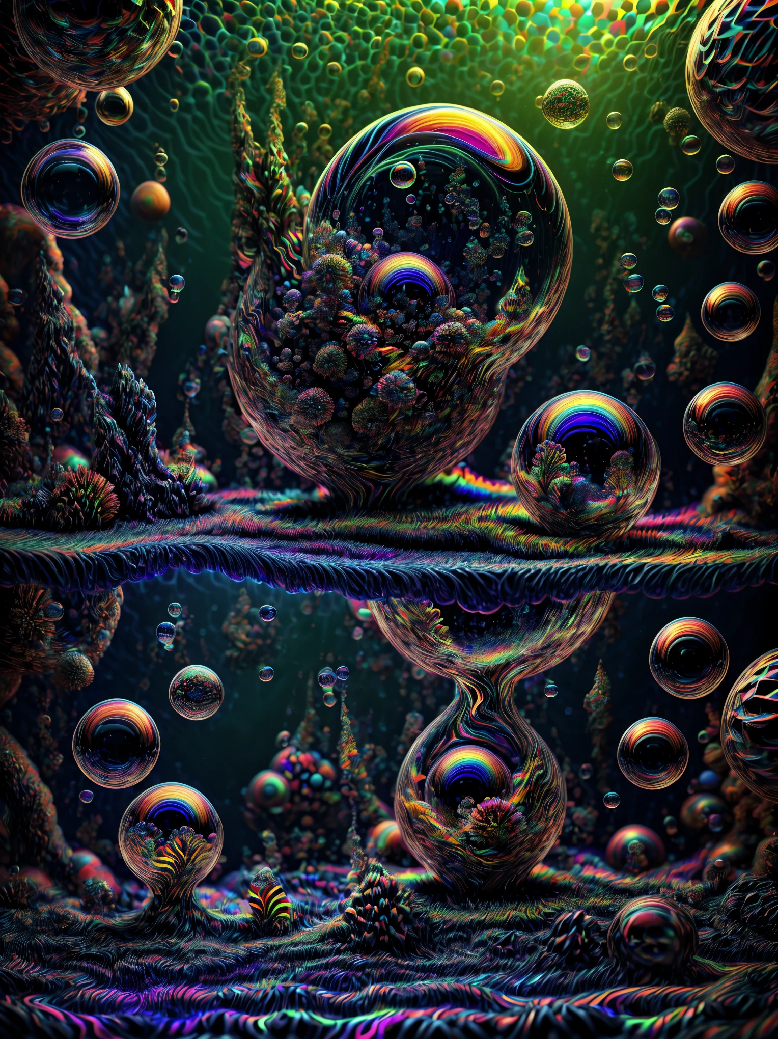 An image of light emerging from colors in a psychedelic dream, shimmering glass morphing out of colors, trippy vibrant colors, perfectly formed beautiful reflective bubbles, attention to detail on the bubbles and spheres, beautiful psychedelic digital art, pixel art, trippy colors, 4d mandelbulb psychedelics, glass like psychedelic landscape, intricate rainbow environment, psychedelic underwater brightness, neon colors, bright fluorescent colors, psychedelic trip, fluorescent psychedelic aesthetic, psychedelic vibrant colors, bright psychedelic neon colors, paint splattered backgrounds,swirling spirals and vortex, bright vibrant colors popping out from 3d glass spheres, Pixel Assets, Portrait photography, surrealism, Photorealistic, Hyperdetailed, Glass Morphism, Digital Art, Sparkle, Optical Illusion, Glowing Light, Reflection Light, Overexposure, Backlighting, Depth Of Field, Rotational Symmetry, UHD, High Details, High Quality, Super Detailed, Best Quality, Award Winning, Masterpiece