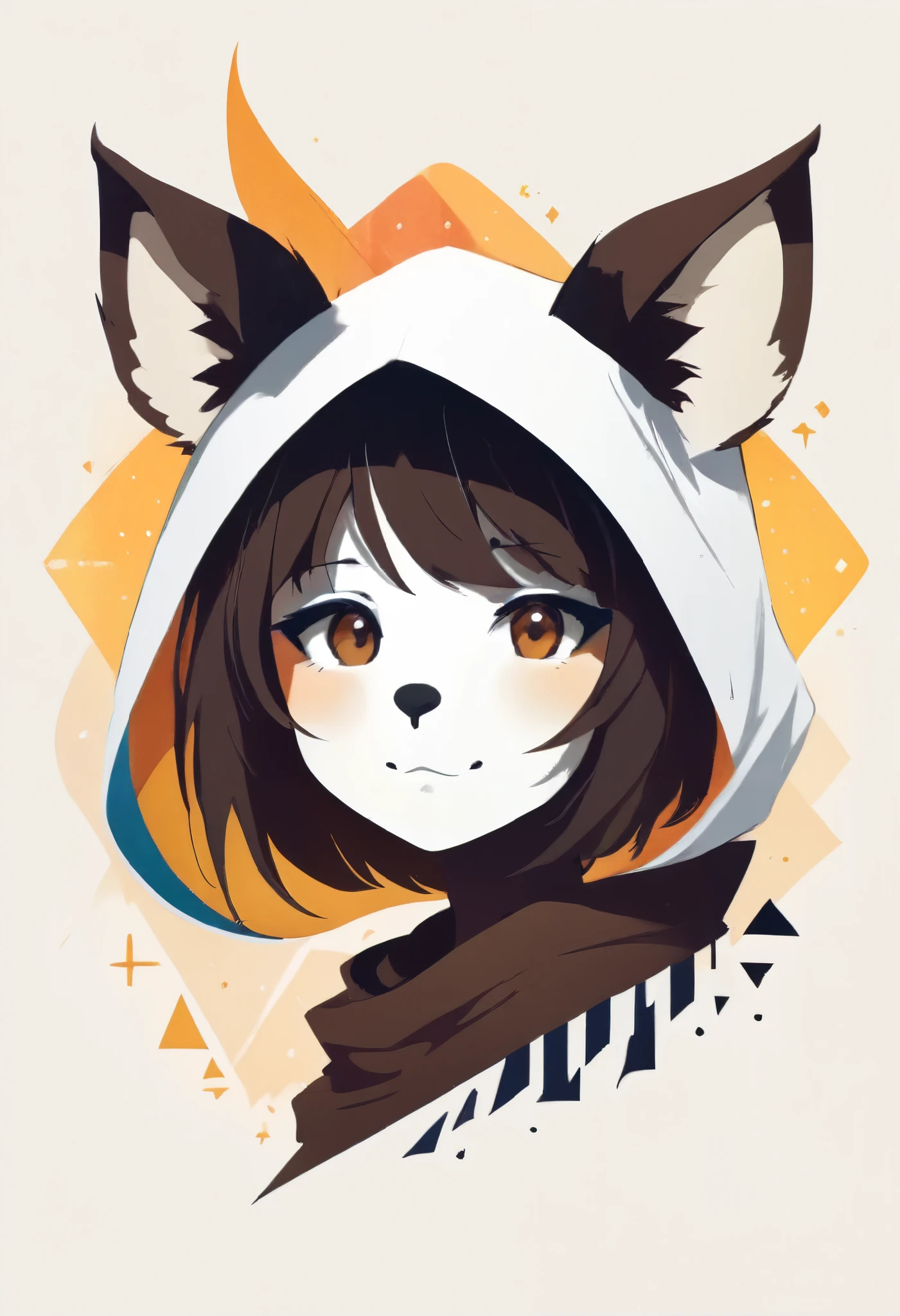 PORTRAIT OF A GIRL,1GIRL, illustration-style,modern, striking composition,sleek lines, unique pattern,abstract elements,geometric shapes,GEOMETRIC LOGO, , , expressive strokes , ,ANIMAL EARS, ANIMAL NOISE,CAPYBARA EARS, ANIMAL NOISE,ANIMAL headwear,SMILE, HALF CLOSE EYES, BROWN AND WHITE ANIMAL EARS,BROWN HAIR,((SILHOUETTE:2)),SIDE VIEW,FANTASY,(EPIC), SPARKS,VIBRANT, KEMONOMIMI,CUTE, (CAPYBARA NOSE),ANIMAL NOSE,ANIMAL HOOD,