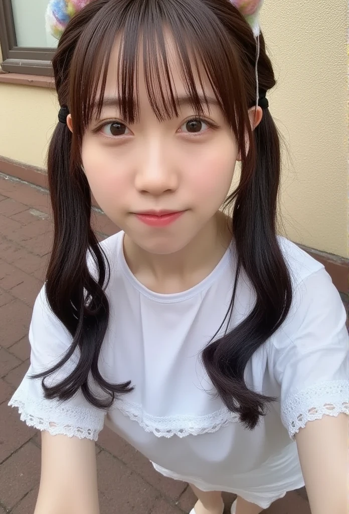 1girl, (wearing an off-the-shoulder dress:1.4),(RAW photo, best quality), (realistic, photo-realistic:1.4), masterpiece, an extremely delicate and beautiful, extremely detailed, 2k wallpaper, Amazing, finely detail, extremely detailed CG unity 8k wallpaper, ultra-detailed, highres, soft light, beautiful detailed girl, extremely detailed eyes and face, beautiful detailed nose, beautiful detailed eyes,cinematic lighting,(in the garden:1.8),perfect anatomy,slender body,smiling,(close up:1.4),(young girl:1.6),(look at viewer),(front view:2.0),cinematic angle,(cleavage:1.4),(low twintails hair:2.2),(brown eyes:1.2),(standing:1.4), <lora:nonakakokona_lora-03:0.8>