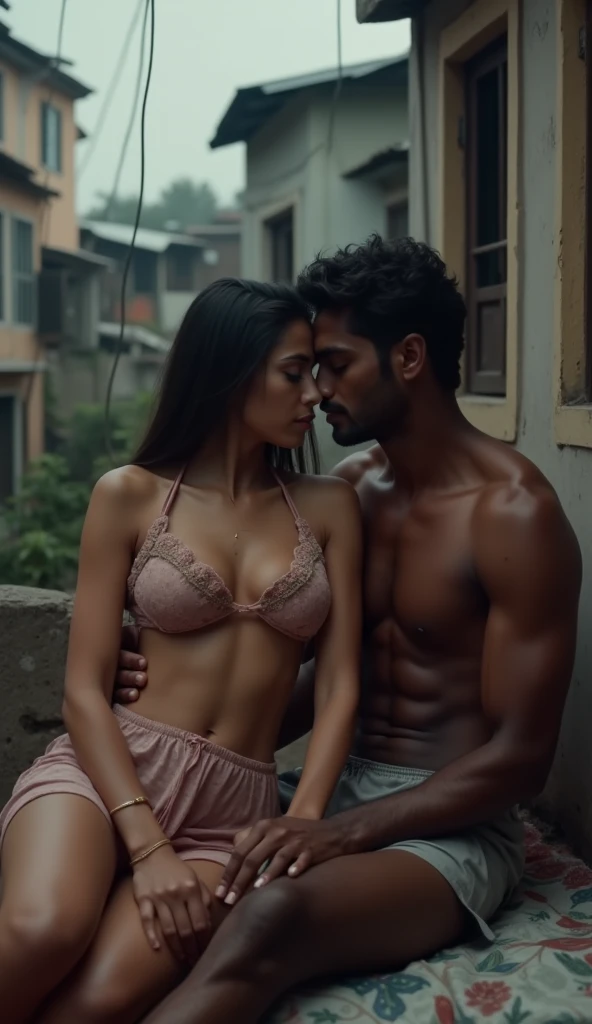 Mia khalifa having sex with Indian boys in an open street market, she is sitting on a table and spreading her legs and other boys are gathering around watching them