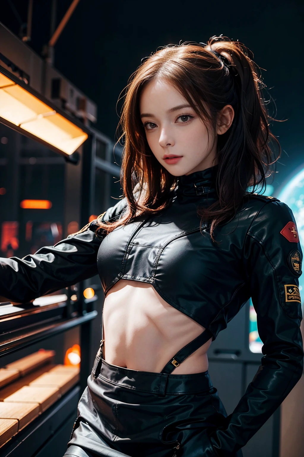 (masterpiece,Highest quality,Super detailed,Ultra-high resolution,Detailed Background),((cyber punk)),((Flat Color)),((colorful)),(One girl),pilot,pilot helmet,pilot jacket,View your viewers,alone,Upper Body,Colored Background,High Contrast,Cowboy Shot,Show as much skin as possible、Exposing your skin to the utmost、