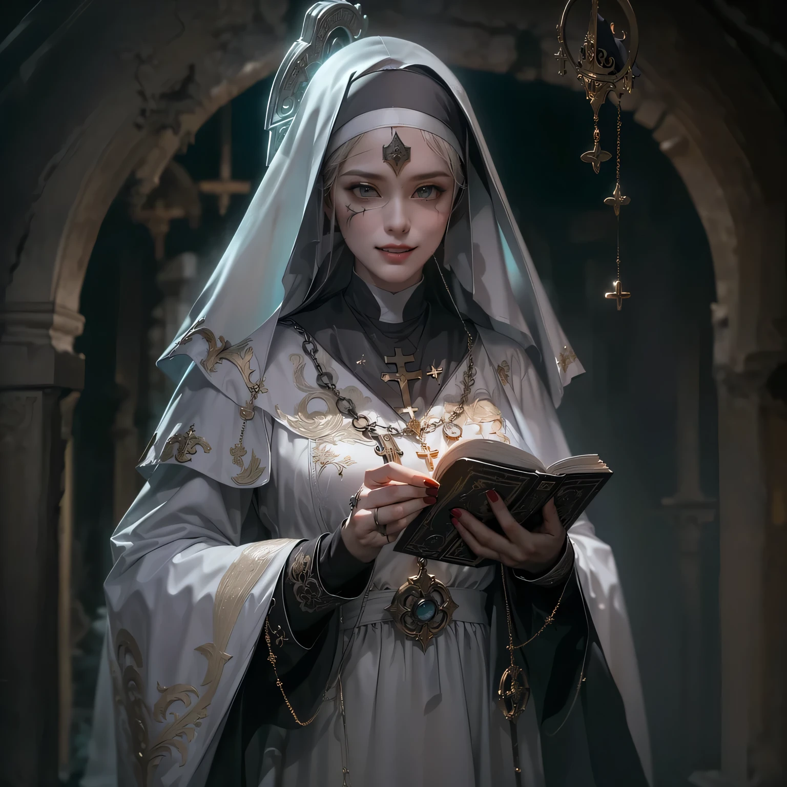 A female religious figure,cult,Fanatics,treatment,a sense of mystery,Game character design,