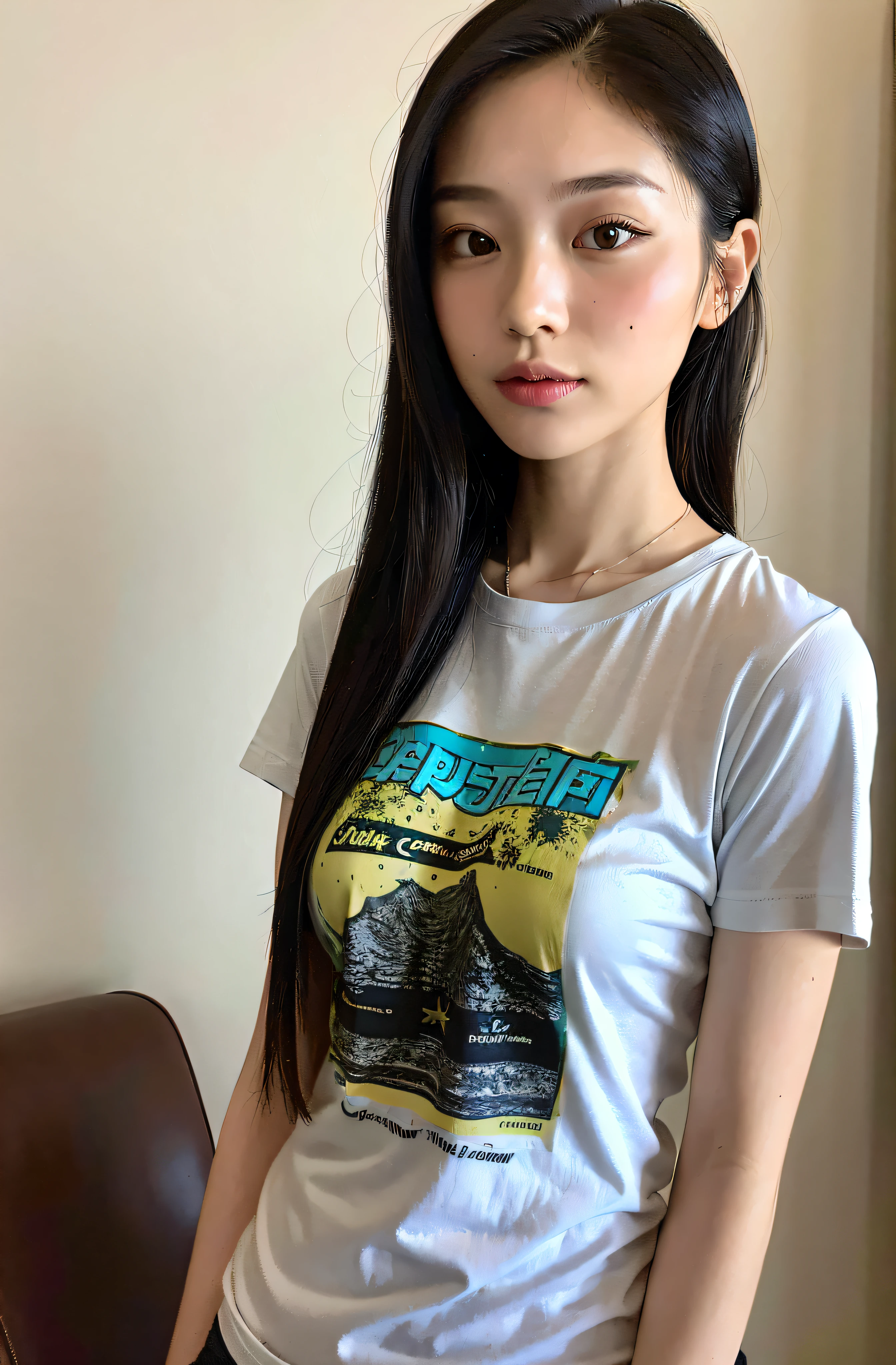 Arafed asian woman with long black hair wearing a white shirt - SeaArt AI