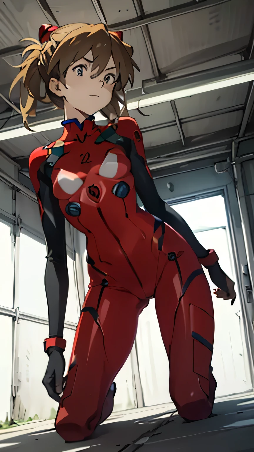 Asuka　Langley,  bodysuit,  headgear ,  PLUG SUIT, red  bodysuit,  natural light, masterpiece,  Very detailedな, Absurd, best quality, Very detailed, detailed face ,Particles of light, illumination, ( Very detailed:1.2),( detailed face :1.2), ( Gradient ),  software ,  colorful ,(Big Eyes:1.2),Underground Prison,((( slim,  thin waist,  Thin Thighs ,Thin arms, VERY SMALL BREASTS ))),((Intricate details of tight panties)),((Kneeling position, where the head is very small)), European race seen from below,  full body shot 、 gray background , SOPHITEA ALEXANDRA , small breasts, natural light, masterpiece,  Very detailedな, Absurd, best quality, Very detailed, detailed face ,Particles of light, illumination, ( Very detailed:1.2),( detailed face :1.2), ( Gradient ),  software ,  colorful ,(  beautiful eyes :1.2),Underground Prison,((壁上の磔刑)),(  Embarrassing Looks  ), can see underwear from a torn PLUG SUIT