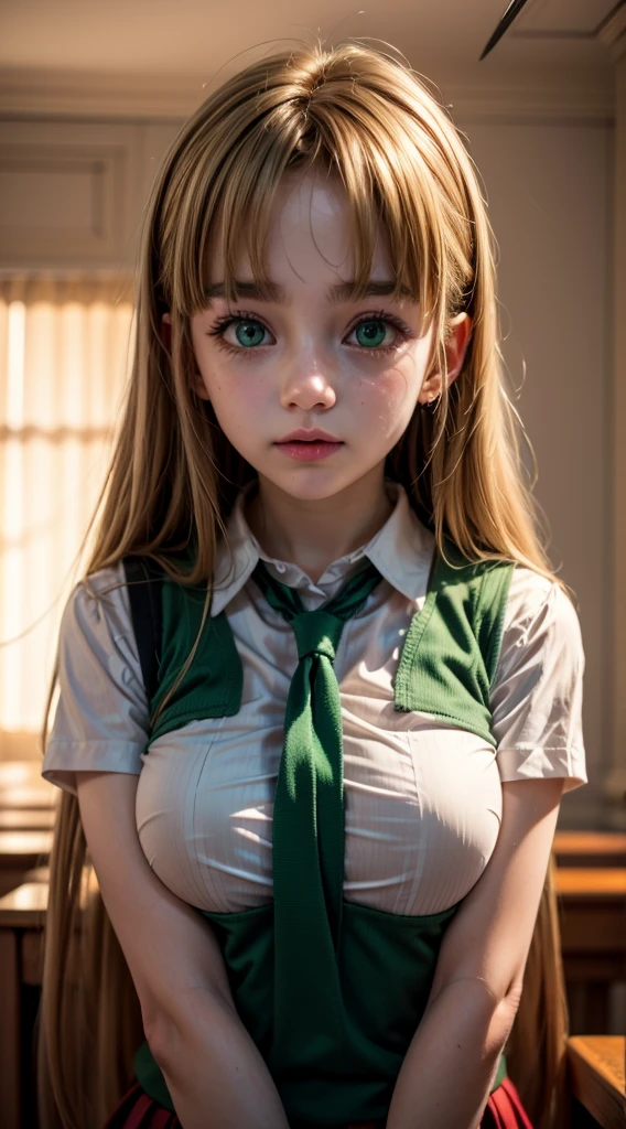 asia argento, long hair, blonde hair, (green eyes:1.3), (parted bangs:1.5), ahoge,
16k, highres, masterpiece, best quality, realistic, cinematic photo a very short girl, solo, (looking at viewer:1.2), high definition, 8K, detailed face, grabbing her breast, showing her breast,long hair, blonde hair, (green eyes:1.3), school uniform, white shirt, black vest, red ribbon tie, pleated red skirt, indoors, warm lighting, calm expression, neat and tidy appearance, ahoge, soft shadows.






