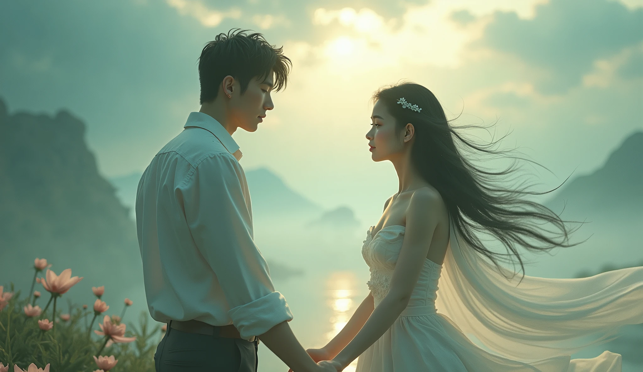 professional wedding photography, (Masterpiece), (intriciate detail), (photorealestic:1.3), (film grain:1.3), (perfect anatomia:1.3), break, Greece, at the Acropolis, break, a romantic photoshoot of a handsome man and cute woman couple), wearing elegant outfits