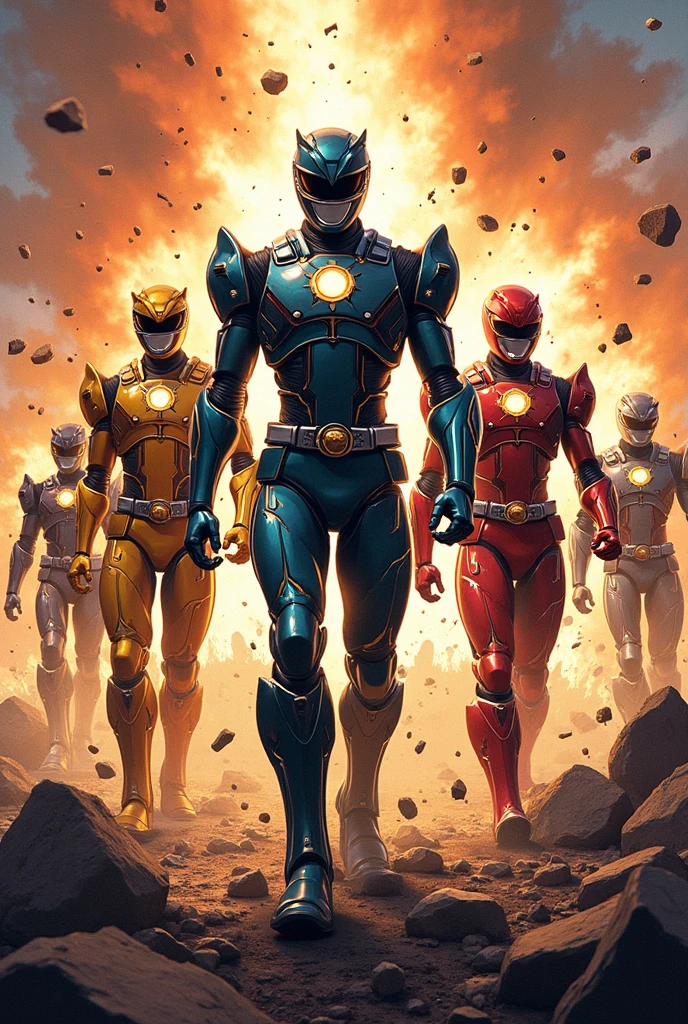 Mechanical Power Rangers with arc reactor on the chest at explosive ...