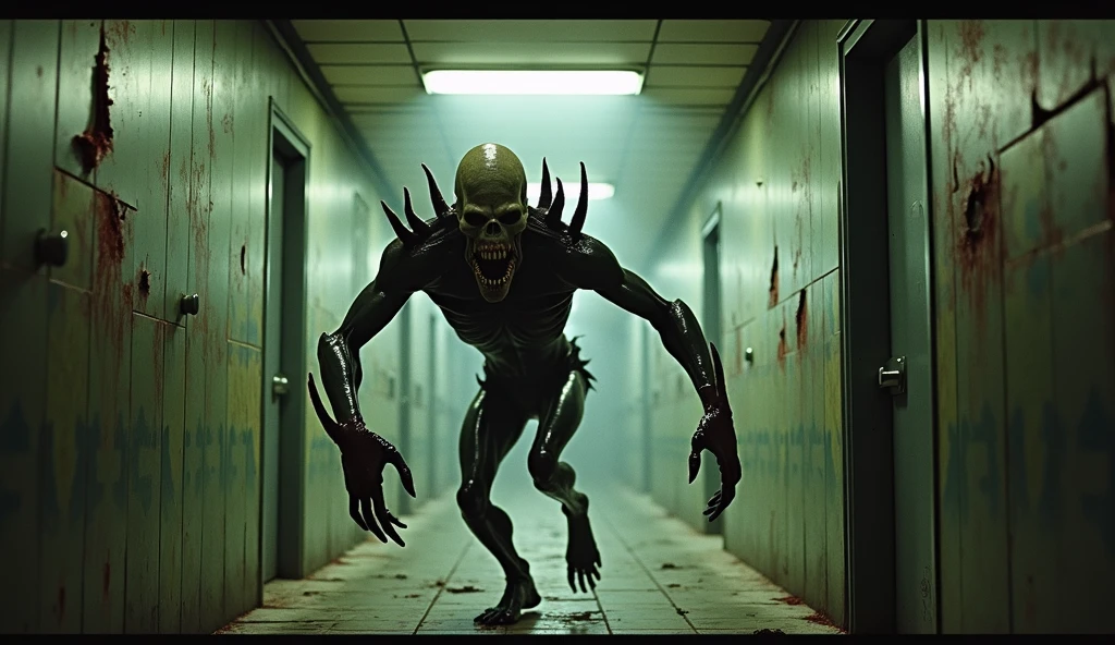 A very scary monster roaming, SCP, backrooms entities, realistic monster, science lab, containment breach