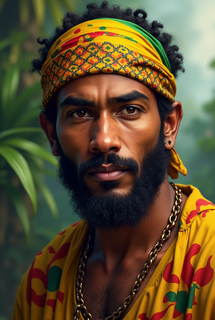logotype, white background, silhueta da shanty town, with the lights on, realisitic, perfect, in front a Brazilian Caboclo, large headdress in green colors, red and white, with a pipe in his mouth, making smoke. Indigenous caboclo, with a goatee to grow, wrinkle on the face, green clothes, shanty town